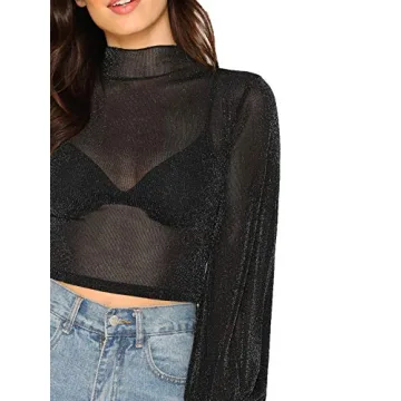 Glitter Sheer Mesh Crop Blouse for Elegant Style