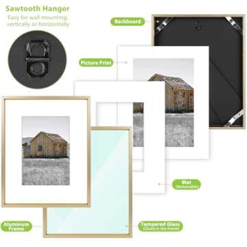 Golden State Art, 8x10 Gold Picture Frame Display Photo 5x7 with Mat or 8 x 10 Without Mat for Wall Mounting, Classic Satin Aluminum Frames with Real Glass (Pack of 1)