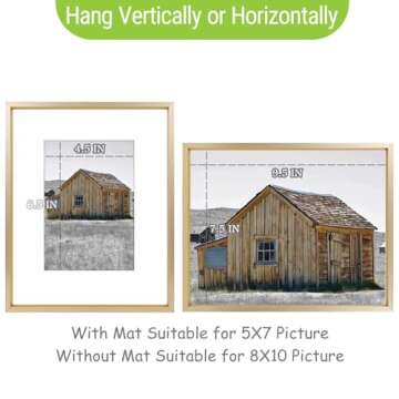 Golden State Art, 8x10 Gold Picture Frame Display Photo 5x7 with Mat or 8 x 10 Without Mat for Wall Mounting, Classic Satin Aluminum Frames with Real Glass (Pack of 1)