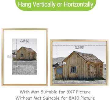 Golden State Art, 8x10 Gold Picture Frame Display Photo 5x7 with Mat or 8 x 10 Without Mat for Wall Mounting, Classic Satin Aluminum Frames with Real Glass (Pack of 1)