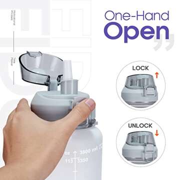 Fidus Large 1 Gallon/128oz Motivational Water Bottle with Time Marker & Straw,Leakproof Tritan BPA Free Water Jug,Ensure You Drink Enough Water Daily for Fitness-White/Gray Gradient