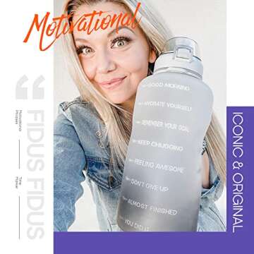 Fidus Large 1 Gallon/128oz Motivational Water Bottle with Time Marker & Straw,Leakproof Tritan BPA Free Water Jug,Ensure You Drink Enough Water Daily for Fitness-White/Gray Gradient