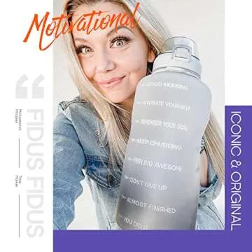 Fidus Large 1 Gallon/128oz Motivational Water Bottle with Time Marker & Straw,Leakproof Tritan BPA Free Water Jug,Ensure You Drink Enough Water Daily for Fitness-White/Gray Gradient