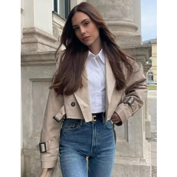 Chic Yimoon Cropped Trench Coat for Women - Elevate Your Style