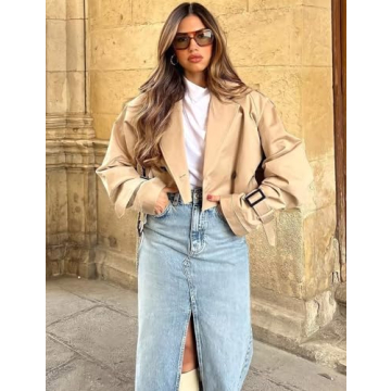 Chic Yimoon Cropped Trench Coat for Women - Elevate Your Style