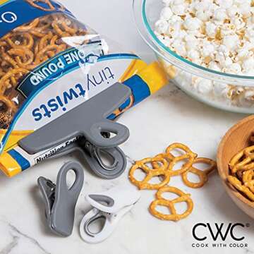 COOK WITH COLOR Bag Clips - Heavy Duty Chip Clip and Refrigerator Magnet Clips for Food Storage with Air Tight Seal Grip, Grey Ombre, Pack of 8