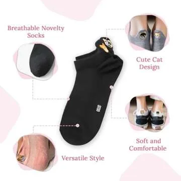 HappySole Cat Socks for Women - 4pack Ankle Socks for Girls, Teens - Animal No Show Crew Boat Socks ...