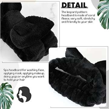 Hanaive 3 Pcs Face Wash Headband Wristband Set for Women Spa Bow Skincare Headband Soft Makeup Wrist Towel for Washing Face Hair Supplies(Black)