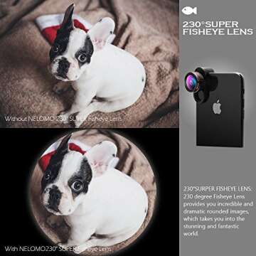 NELOMO Universal Professional HD Camera Lens Kit for iPhone XR XS X/8/7Plus/7/6sPlus/6s, Samsung S8+/S8 and other Cellphones (230¡ã Fisheye Lens, 0.65X Super Wide Angle Lens, 15X Super Macro Lens)