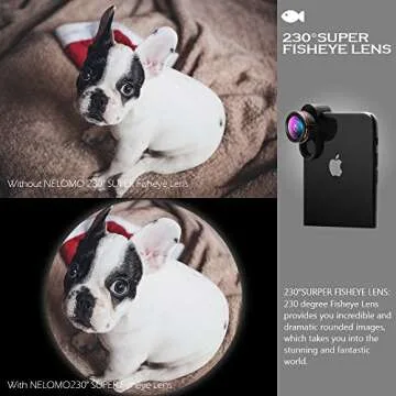 NELOMO Universal Professional HD Camera Lens Kit for iPhone XR XS X/8/7Plus/7/6sPlus/6s, Samsung S8+/S8 and other Cellphones (230¡ã Fisheye Lens, 0.65X Super Wide Angle Lens, 15X Super Macro Lens)