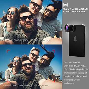 NELOMO Universal Professional HD Camera Lens Kit for iPhone XR XS X/8/7Plus/7/6sPlus/6s, Samsung S8+/S8 and other Cellphones (230¡ã Fisheye Lens, 0.65X Super Wide Angle Lens, 15X Super Macro Lens)