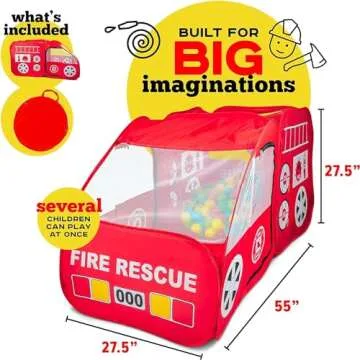 Kiddey Fire Truck Tent for Kids | Firetruck Play Tents with Sirens and Fireman Sounds for Girls, Boys, & Toddlers Gifts | Red Fire Engine Pop Up Playhouse with Costume | Indoor & Outdoor Baby Tent