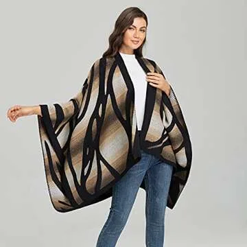 Bakerdani Women's Warm Reversible Winter Poncho Shawl