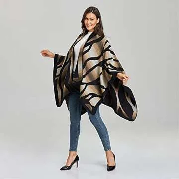 Bakerdani Women's Warm Reversible Winter Poncho Shawl
