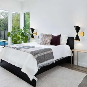 Merbotin Black Gold Wall Sconce, Mid Century Modern Sconce Wall Lighting, Industrial Black Wall Sconce Light Indoor, Hardwired Wall Lamp, Adjustable Wall Mount Light for Bathroom, Living Room, Bedroom