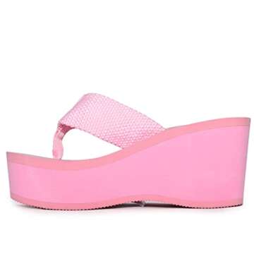 Wild Diva Pink Platform Wedge Flip Flop Sandals for Women