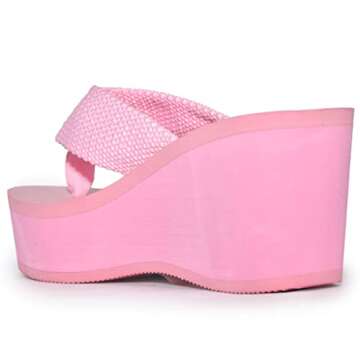 Wild Diva Pink Platform Wedge Flip Flop Sandals for Women