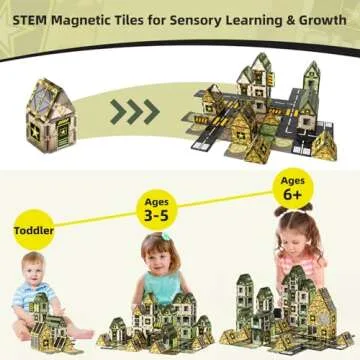 GobiDex Magnetic Tiles Army Toys, Military Magnet Tiles Building Blocks for Toddlers STEM Construction Preschool Toys for Kids Ages 3-5 4-8, 3+ Years Old Boys Girls Birthday Gifts Toys Army Men Games