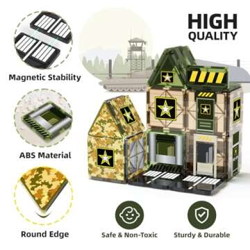 GobiDex Magnetic Tiles Army Toys, Military Magnet Tiles Building Blocks for Toddlers STEM Construction Preschool Toys for Kids Ages 3-5 4-8, 3+ Years Old Boys Girls Birthday Gifts Toys Army Men Games