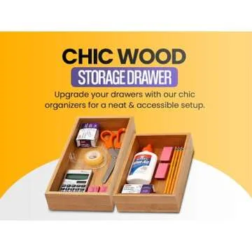 Bamboo Drawer Organizer Box 14"L x 10"W x 2"H