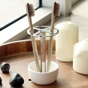 Dullrout Toothbrush Holder Stand, Multi-Functional Toothbrush Holder for Bathroom Vanity Countertop, Stainless Steel Divided, Stylish Design, Holds 4 Standard Brushes, Ideal for Home, Hotel