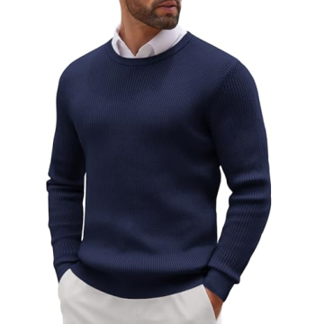 COOFANDY Men's Ribbed Navy Blue Fit Sweater for Stylish Warmth