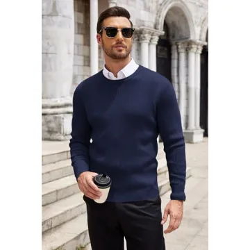 COOFANDY Men's Ribbed Navy Blue Fit Sweater for Stylish Warmth