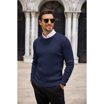 COOFANDY Men's Ribbed Navy Blue Fit Sweater for Stylish Warmth