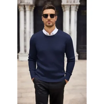COOFANDY Men's Ribbed Navy Blue Fit Sweater for Stylish Warmth