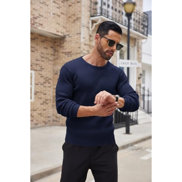 COOFANDY Men's Ribbed Navy Blue Fit Sweater for Stylish Warmth