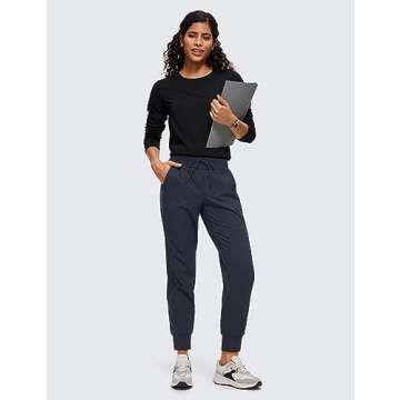 CRZ YOGA Athletic High Waisted Joggers for Women 27.5" - Lightweight Workout Travel Casual Outdoor Hiking Pants with Pockets Navy Medium