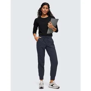 CRZ YOGA Athletic High Waisted Joggers for Women 27.5" - Lightweight Workout Travel Casual Outdoor Hiking Pants with Pockets Navy Medium