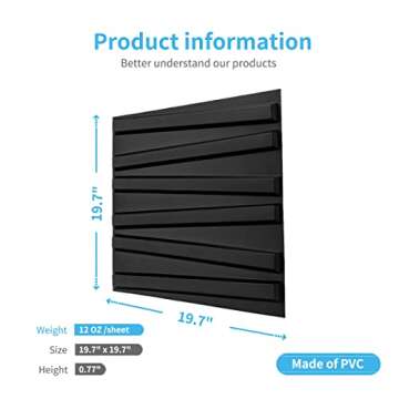 Art3d PVC Black Textured 3D Wall Panels for Interior Wall Decor in Living Room,Bedroom,Pack of 12 Tiles 32 Sq Ft