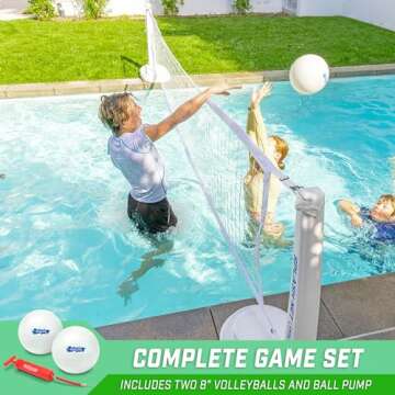 GoSports Splash Net PRO Pool Volleyball Net - Includes 2 Water Volleyballs and Pump - White, Red, or Blue