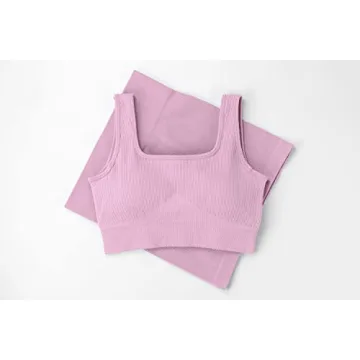 QINSEN Seamless Ribbed Workout Set for Women - Dusty Pink