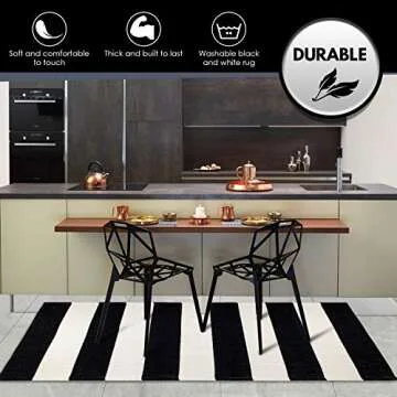 NANTA Black and White Striped Rug 27.5 x 43 Inches Cotton Woven Washable Outdoor Rugs for Farmhouse Layered Door Mats Stripe Carpet
