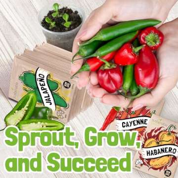 Hot Pepper Seeds for Planting - 7 Heirloom Chili Pepper Seeds Variety Packets Garden Seeds for Planting Cayenne Anaheim Hungarian Wax Pepper Habanero Serrano Poblano, & Jalapeno by Sustainable Sprout