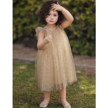 AGQT Toddler Girls Tulle Tutu Dress Sleeveless Wedding Sequin Layered Summer Babydoll Birthday Party...