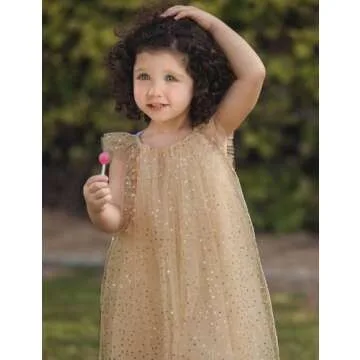 AGQT Toddler Girls Tulle Tutu Dress Sleeveless Wedding Sequin Layered Summer Babydoll Birthday Party Gowns Baptism Christening Pageant Sundress Gold Apricot-Sequin Dot Size 3-4T