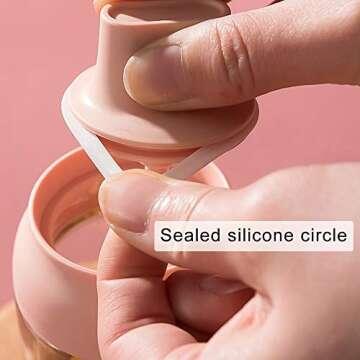 No/Brand Seasoning Box Set of 3 Spice Jars 8.45 oz Salt Sugar Glass Condiment Pots Transparent Storage Container with Spoon, Olive Oil Bottle with Brush, Sealed against moisture (Pink)