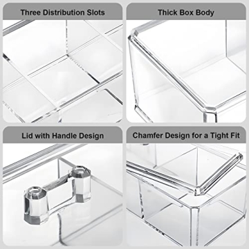 EOFJRUC Qtip Holder Dispenser with Lid | 3 Compartment Acrylic