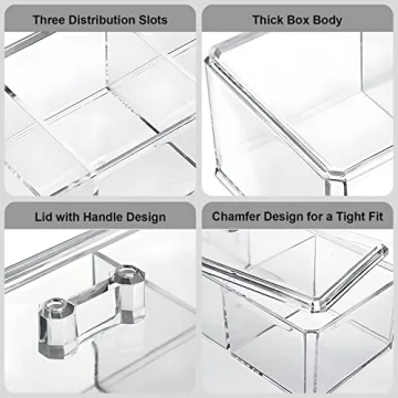 EOFJRUC Qtip Holder Dispenser with Lid | 3 Compartment Acrylic