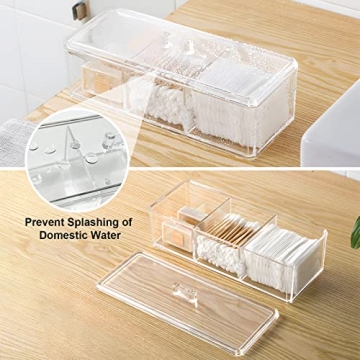 EOFJRUC Qtip Holder Dispenser with Lid | 3 Compartment Acrylic