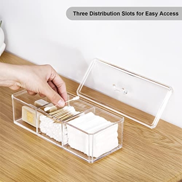 EOFJRUC Qtip Holder Dispenser with Lid | 3 Compartment Acrylic