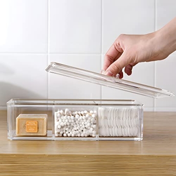 EOFJRUC Qtip Holder Dispenser with Lid | 3 Compartment Acrylic