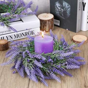 4 PCS Lavender Candle Ring Wreaths for Home Decor
