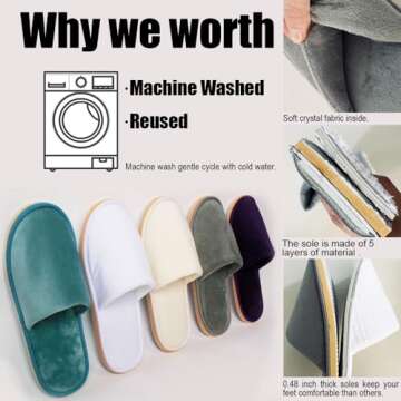 GONG GONG Non Slip Disposable Slippers - 6 Pairs of Washable Comfort