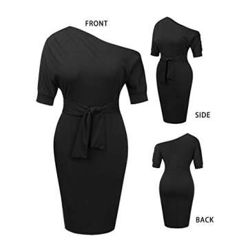 Elegant One Shoulder Belted Pencil Dress with Pockets