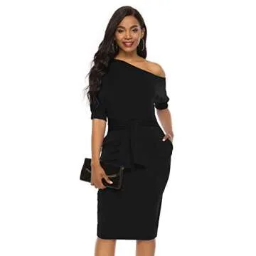 Elegant One Shoulder Belted Pencil Dress with Pockets
