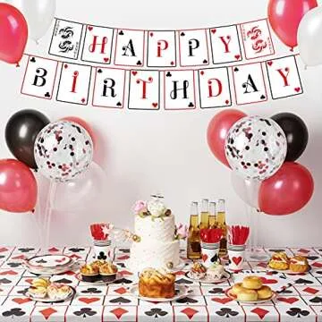 DECORLIFE Poker Party Decorations, Casino Theme Party Supplies Serves 16 Includes Tablecloth, Balloons, Banner, Hanging Swirls, Plates and Napkins, Total 146PCS